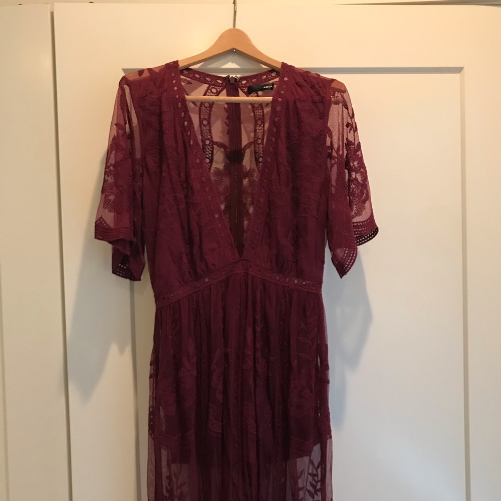 Aqua Red Lace Romper / Maxi Dress, New, Medium